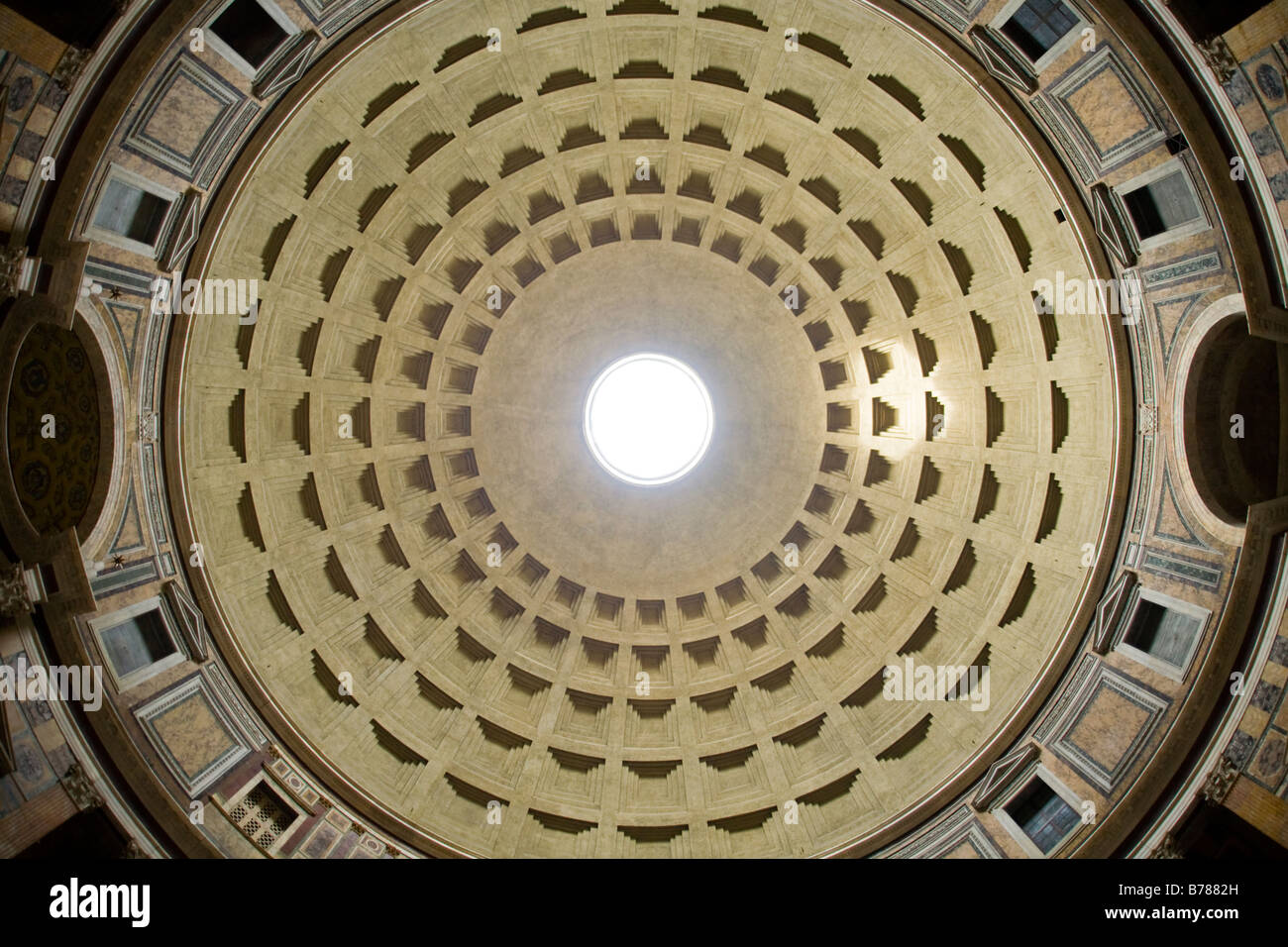 Oculus in the Pantheon in Rome italy with wide lens Stock Photo