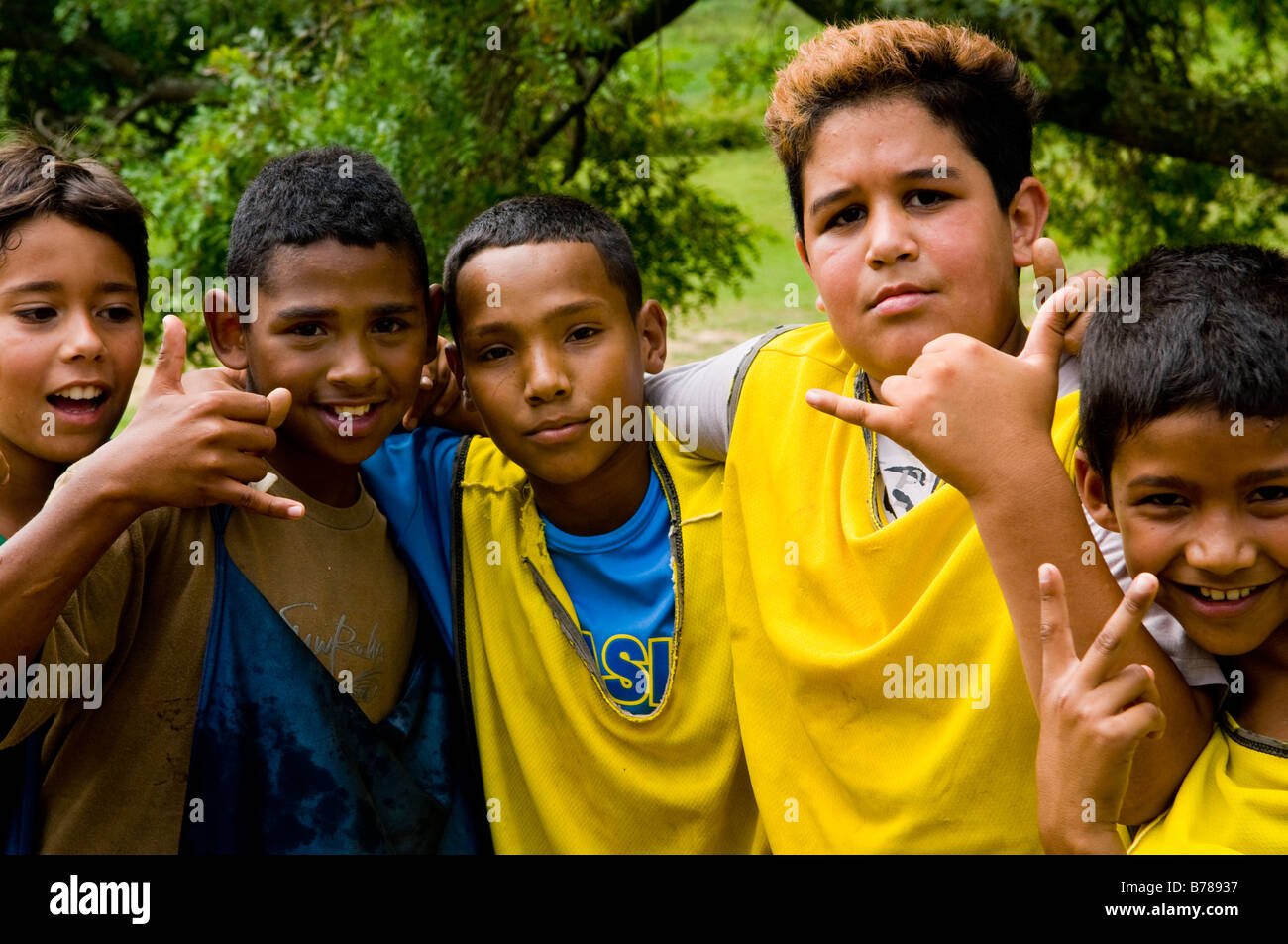 Brazilian youth pose for a photograph. Stock Photo