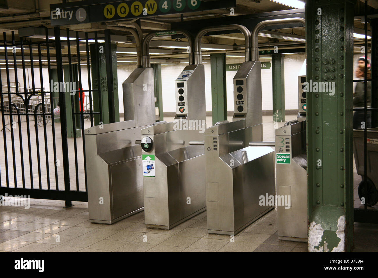 New York City subway turnstile entrance gate Stock Photo Alamy