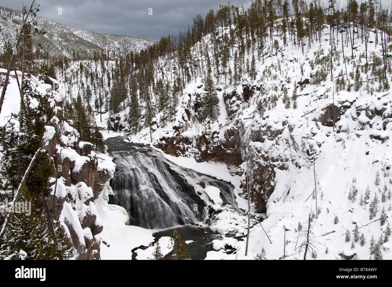 Gibbon Falls, Gibbon River, winter, Yellowstone National Park, Wyoming. Stock Photo