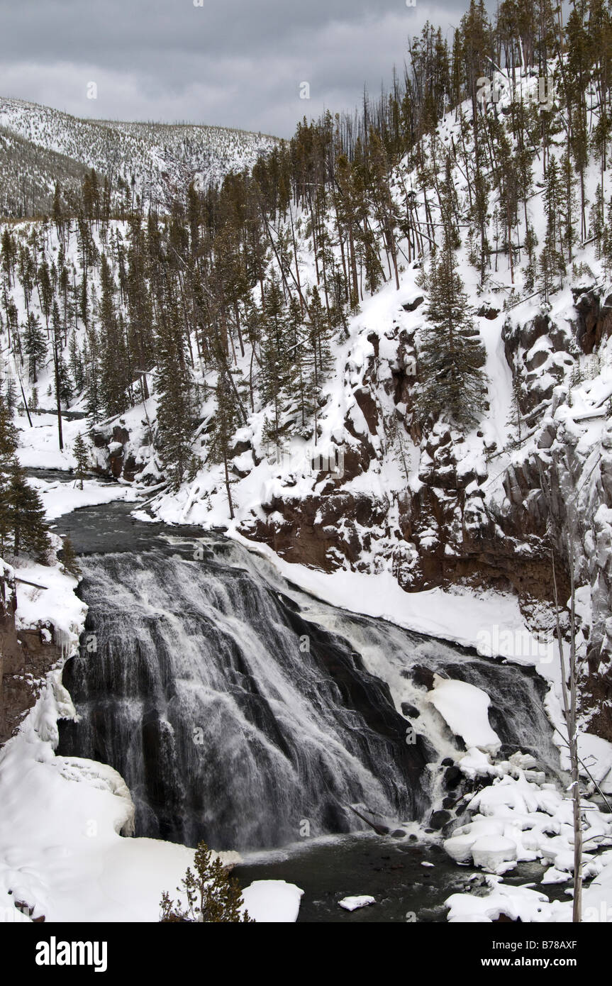 Gibbon Falls, Gibbon River, winter, Yellowstone National Park, Wyoming. Stock Photo