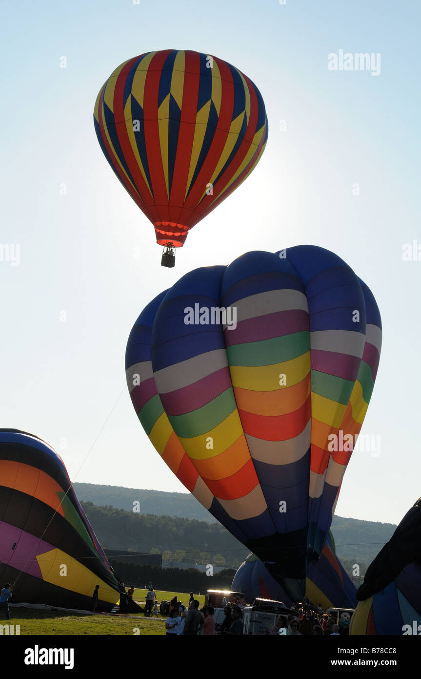 Hot air balloons in the air at the Dansville Balloon Festival, NY USA