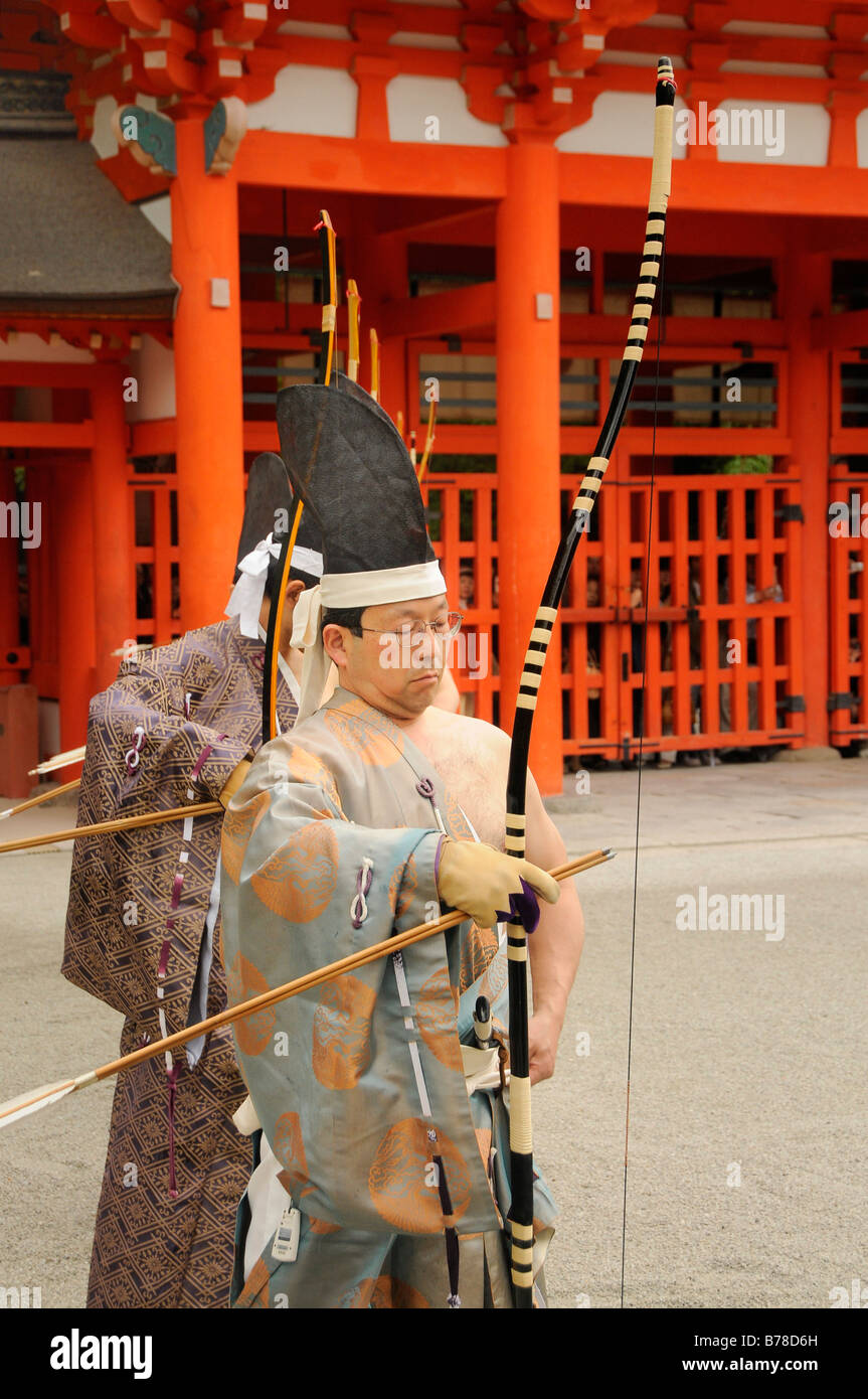 Archers at shooting ritual, archery ceremonial in Shimogamo Shrine ...