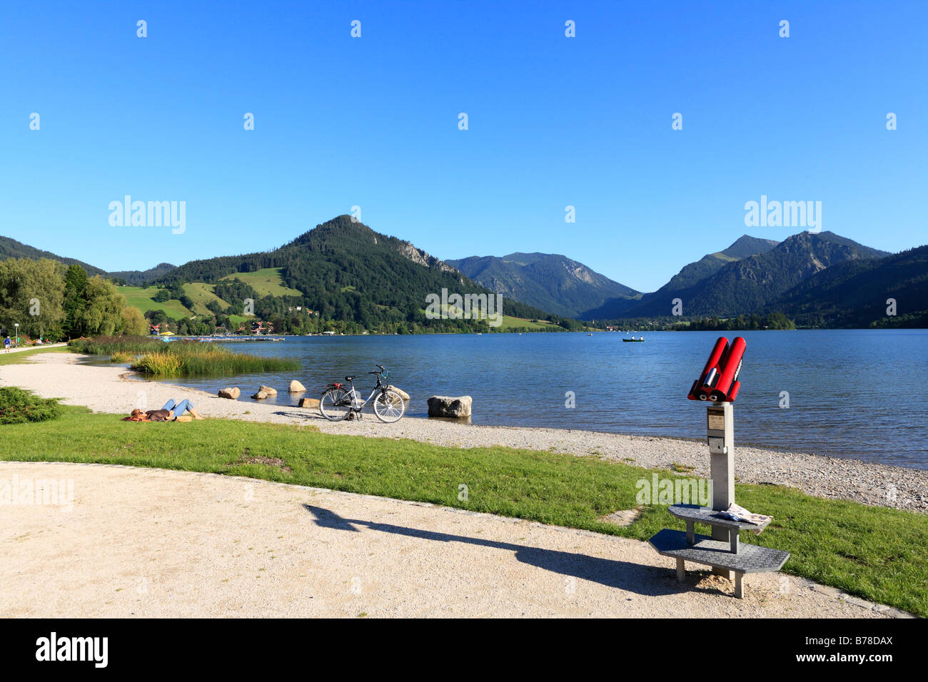 Lake promenade in the spa park in Schliersee, Mangfall mountain range, Upper Bavaria, Bavaria, Germany, Europe Stock Photo
