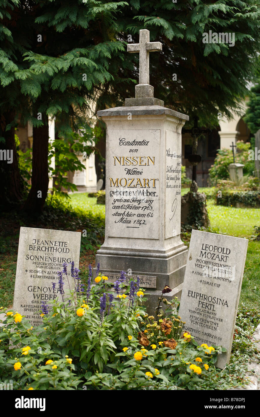 Gravestone of Leopold and Constance Mozart in St. Sebastian cemetery, Salzburg, Austria, Europe Stock Photo