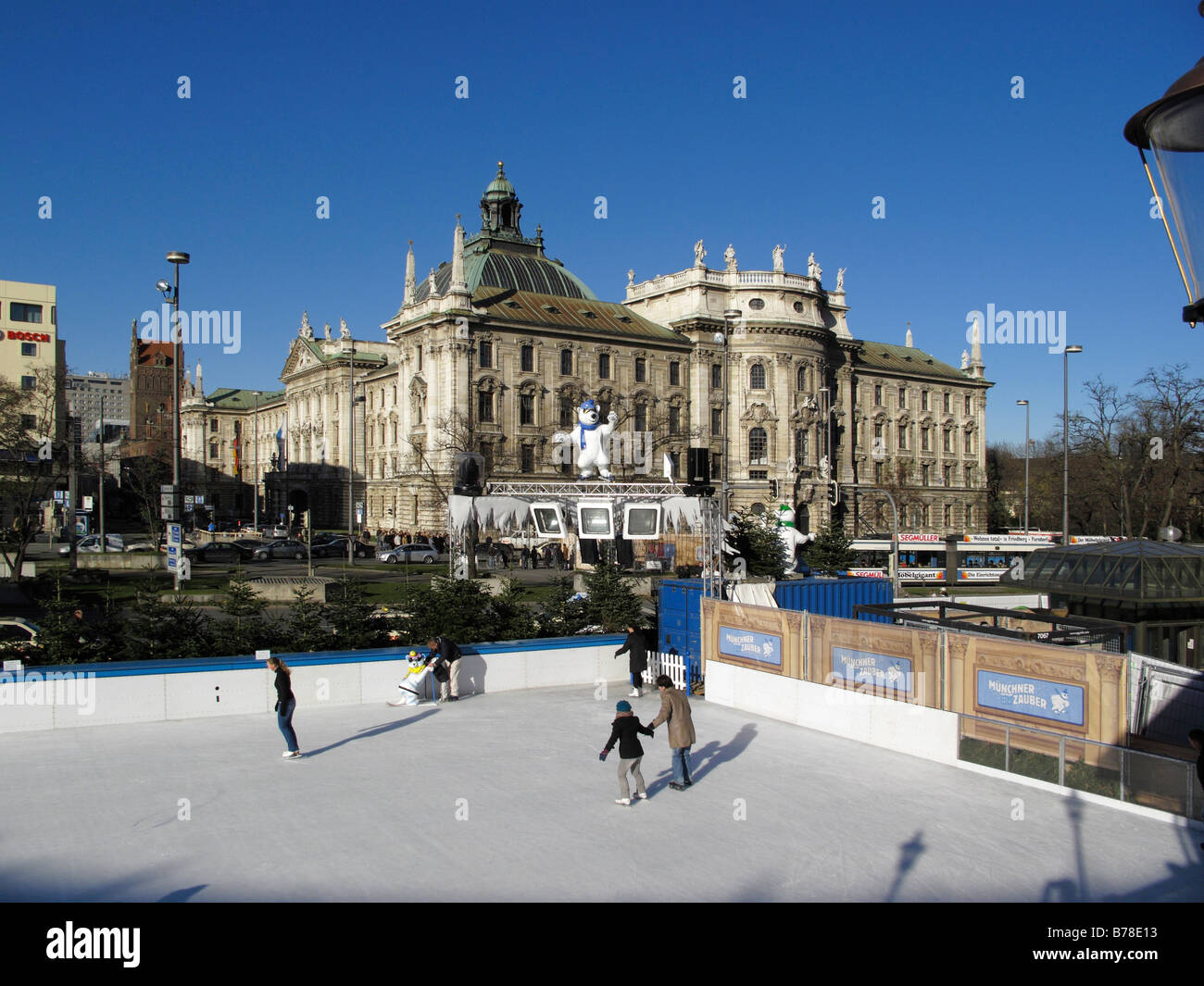 Palace of justice, ice rink on Karlsplatz Square, Stachus, Munich, Bavaria, Munich Stock Photo