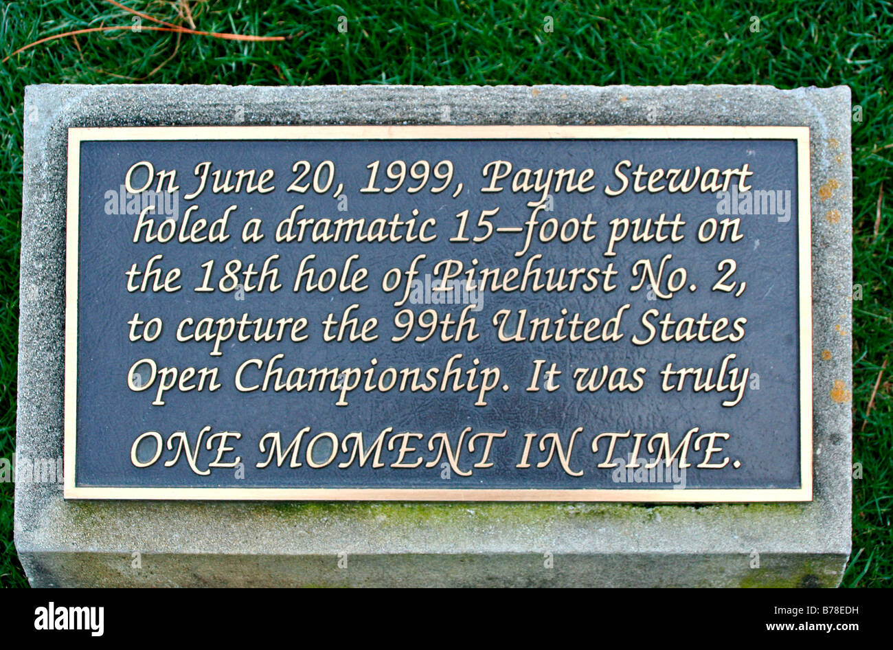 Plaque at Payne Stewart statue Walk of Fame Pinehurst Golf Club North Carolina Stock Photo