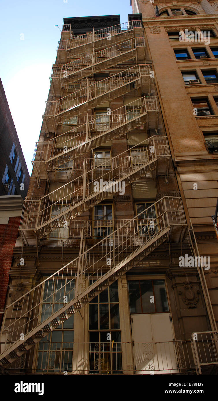 Fire escape stairs on a high rise, New York City, USA, North America Stock Photo