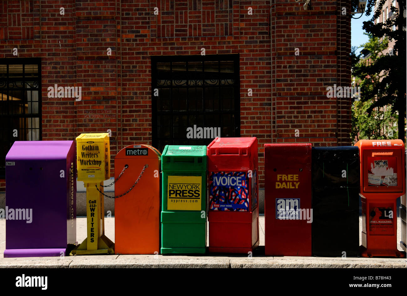 Newspaper automats in Greenwich Village, New York City, USA, North America Stock Photo