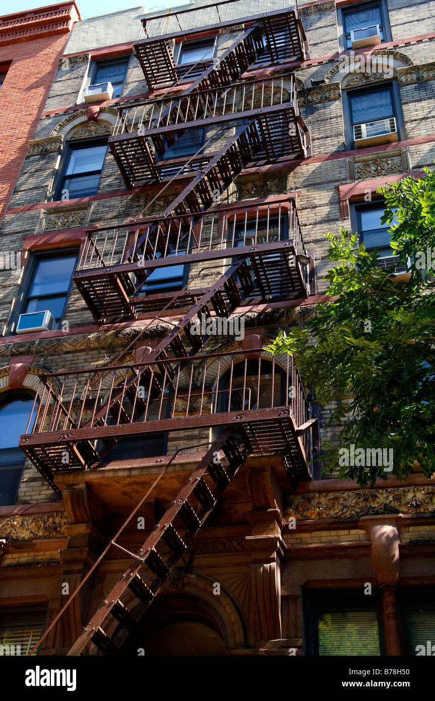 Fire ladders on a residential house, Downtown New York City, USA Stock Photo