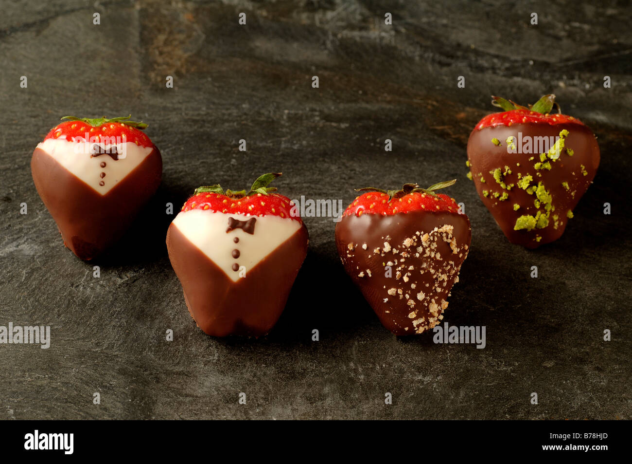 Apéro, strawberries dipped in chocolate, Haute Cuisine, La Baroche, Alsace, France, Europe Stock Photo