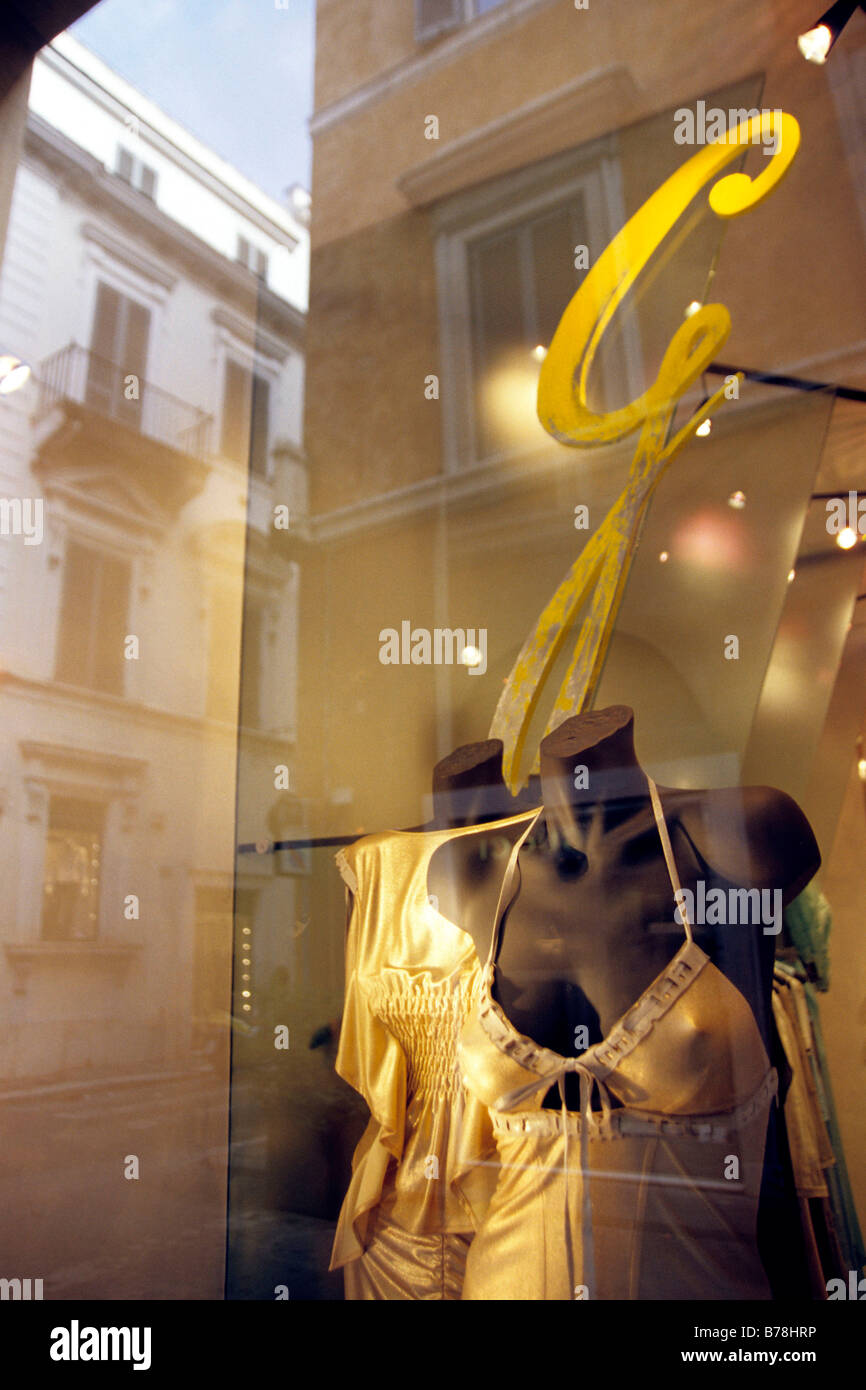 Fashion house Givenchy, shop window with reflection of the Via Mario de Fiori, Rome, Roma, Italy, Italia, Europe Stock Photo