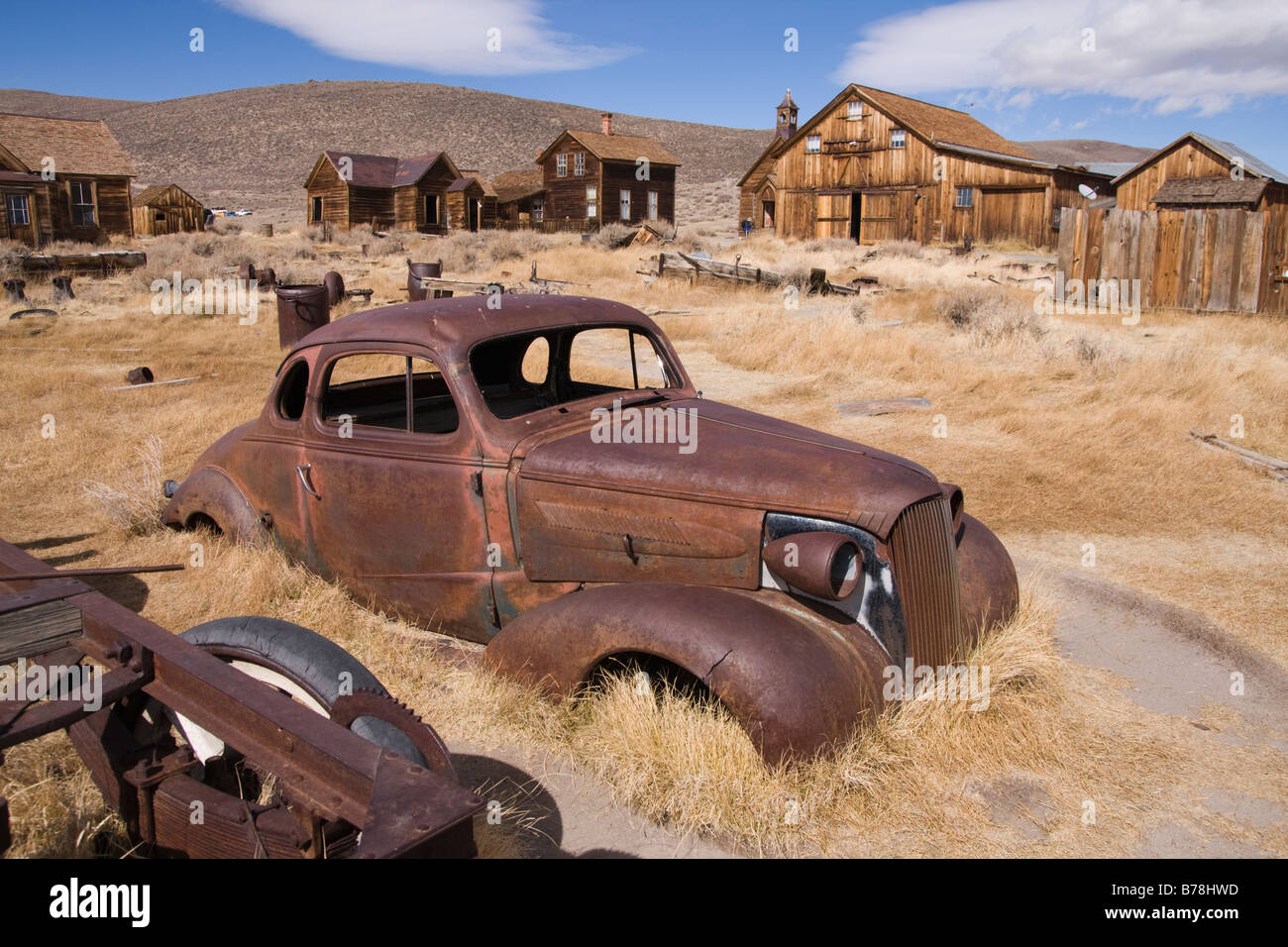 An old car in Bodie State Park in California Stock Photo