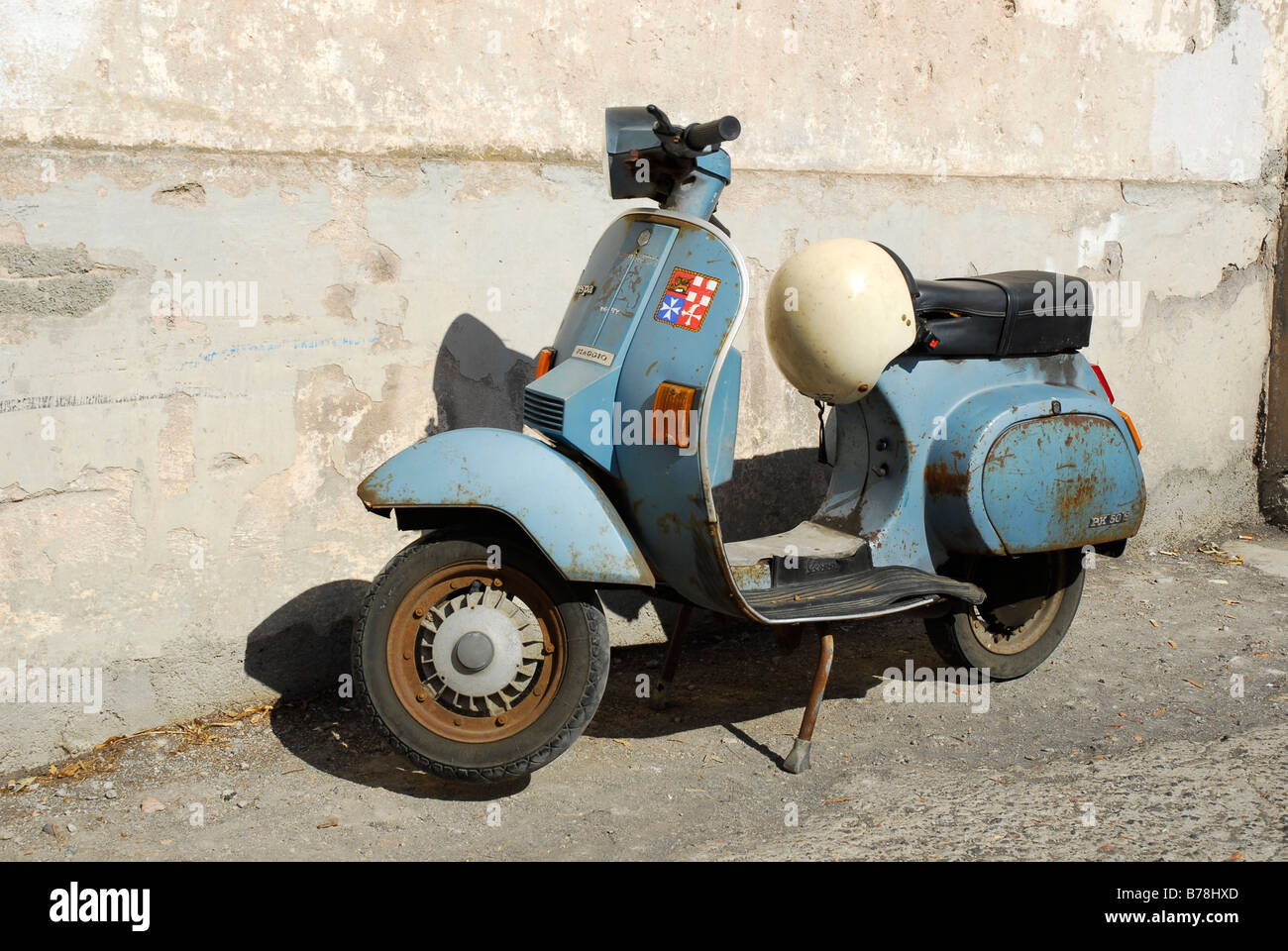 Blue Piaggio Vespa motor scooter on Stromboli Island, Aeolian or Lipari  Islands, Sicily, South Italy, Italy, Europe Stock Photo - Alamy