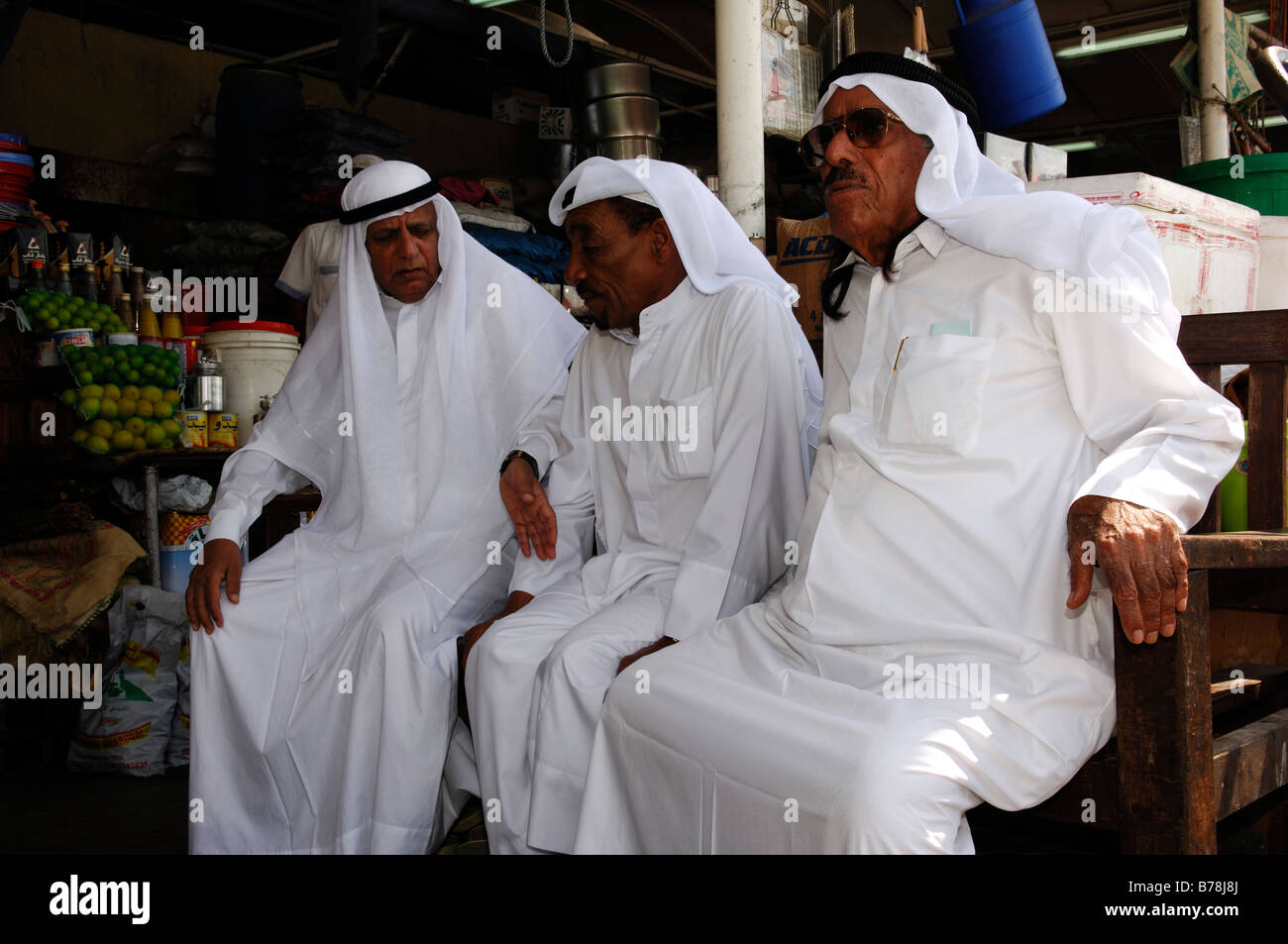 Old men at the market in Deira, Dubai, United Arab Emirates, UAE, Middle East Stock Photo
