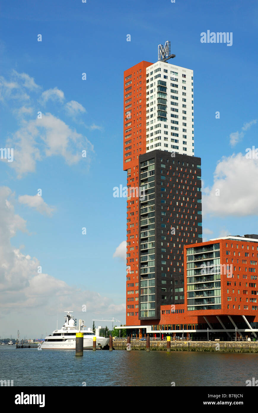 Modern architecture at the Wilhelminapier: the Montevideo multistoried building, Rotterdam, South Holland, the Netherlands, Eur Stock Photo