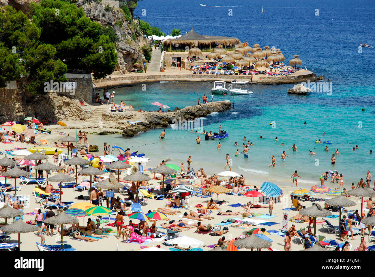 Crowded beach during the summer holidays, Playa, Platja de Ses Illetes