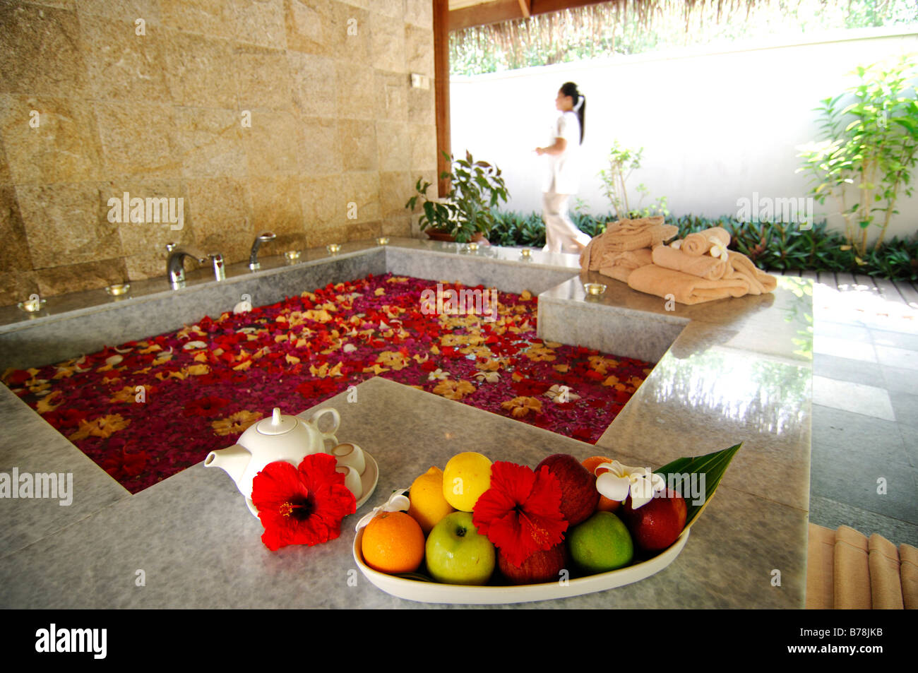 Flower petal baths, Aquum Spa, Full Moon Resort, The Maldives, Indian