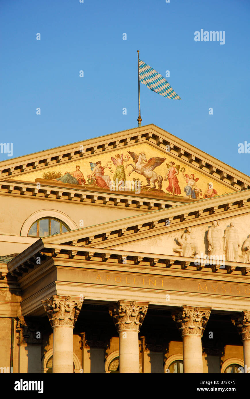 National Theatre, neoclassical facade and pillars, Bavarian State Opera House at Max Joseph Square, Altstadt, Old Town, Munich, Stock Photo