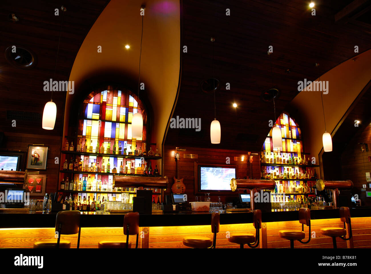 Hard Rock Cafe, bar with music at Platzl square, interior of the bar area, city center, Munich, Upper Bavaria, Bavaria, Germany Stock Photo