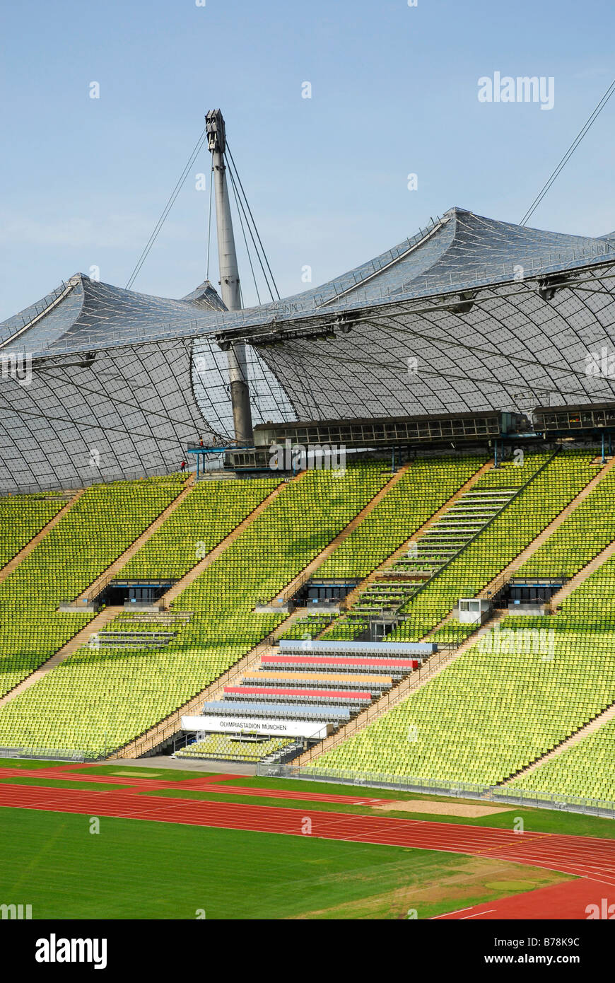 Olympia Park, Olympia Stadium at Olympiazentrum, Olympia Centre, modern architecture with an innovative roof construction, Muni Stock Photo