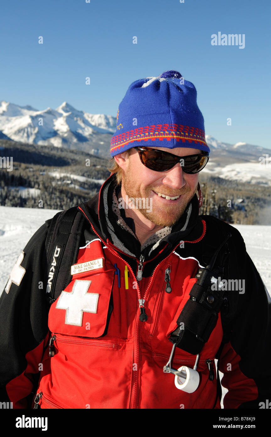 Man from ski patrol in the ski region Telluride, Colorado, USA, North America Stock Photo