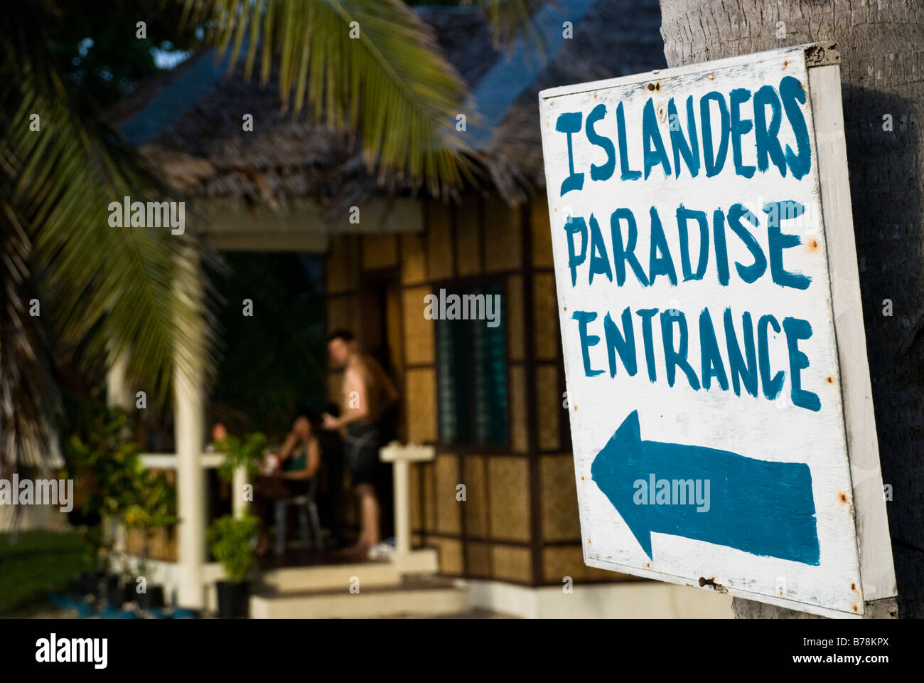 Sign indicating beachfront hotel, Siquijor, Philippines Stock Photo