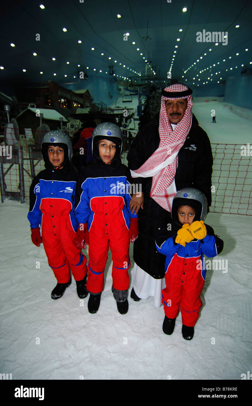 Visitors to the skiing hall, Ski Dubai, Dubai, United Arab Emirates, Middle East Stock Photo