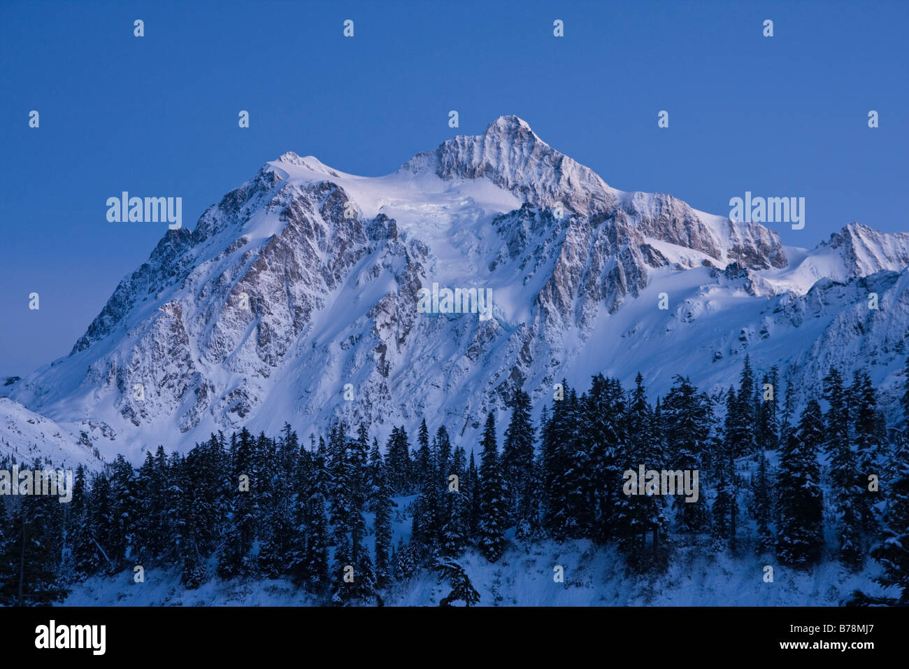Mount Shuksan in winter after sunset in Washington Stock Photo