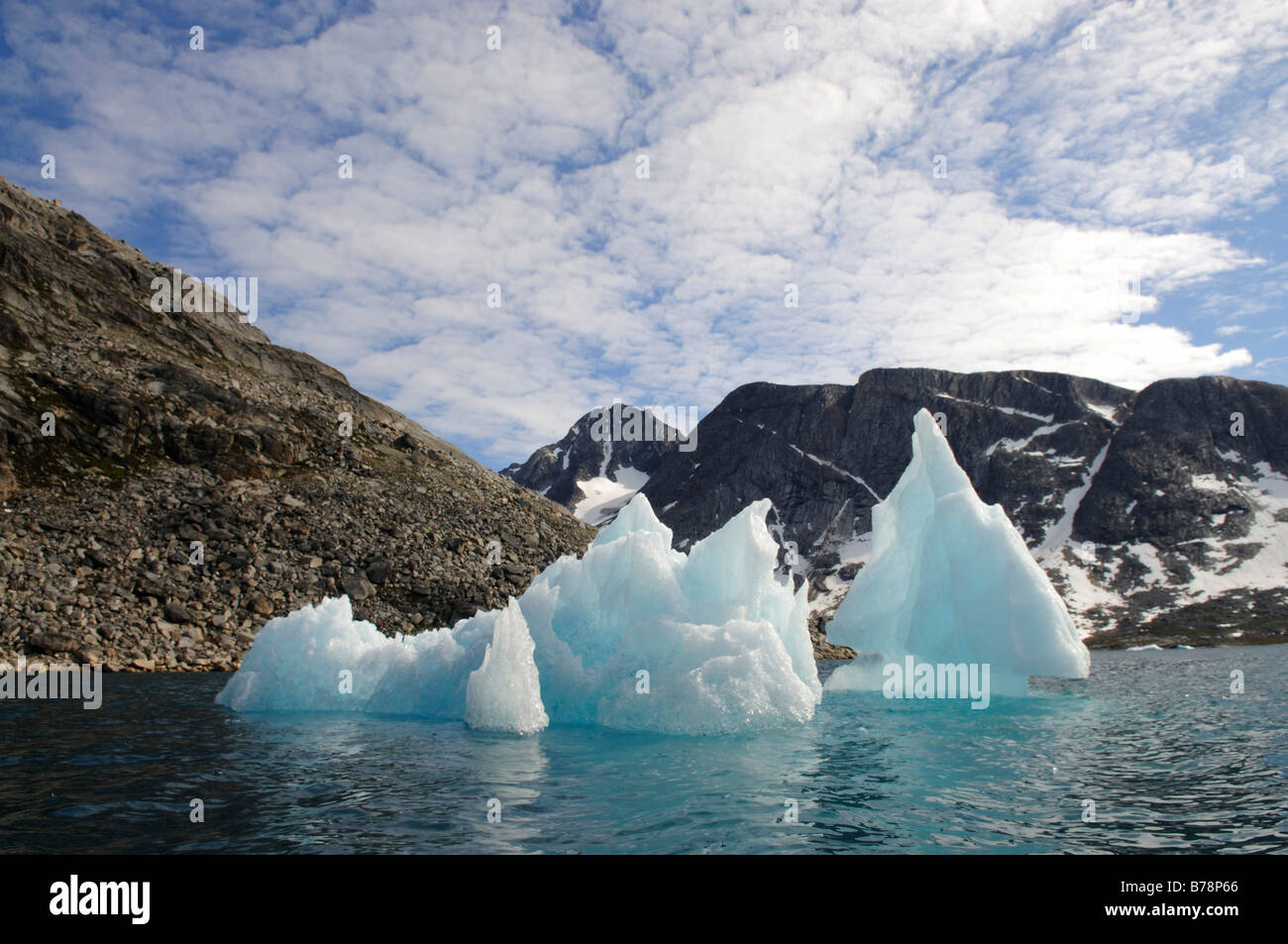 Icebergs in the Ikasartivaq-Fjord, East-Greenland, Greenland Stock Photo