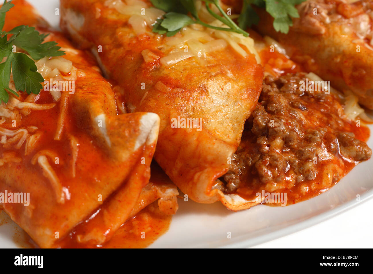 TexMex enchiladas,traditional tortilla wraps filled with spicy ground