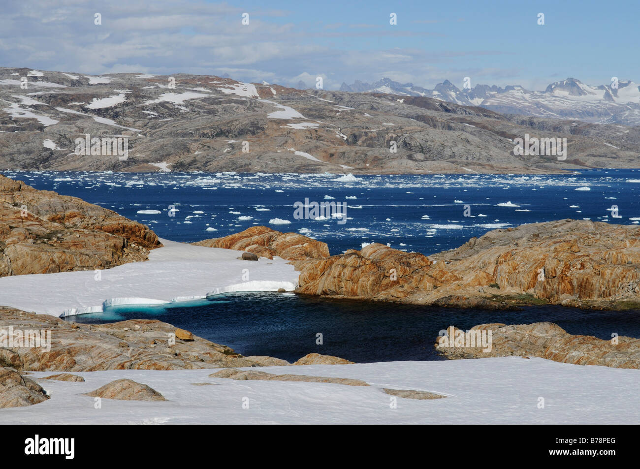 Hann glacier, icebergs, Johan-Petersen-Fjord, East Greenland, Greenland Stock Photo