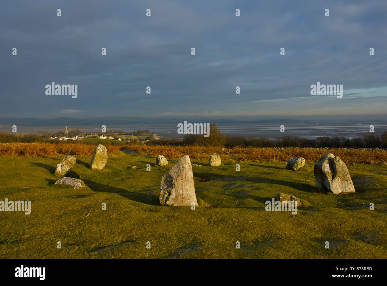 Stone circle on Birkrigg Common, overlooking village of Bardsea and