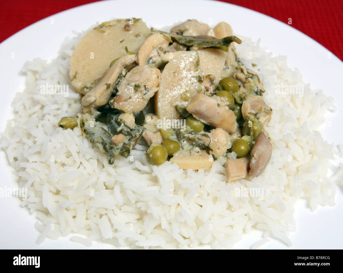 Thai green curry with chicken,bamboo shoots,kaffir lime leaves