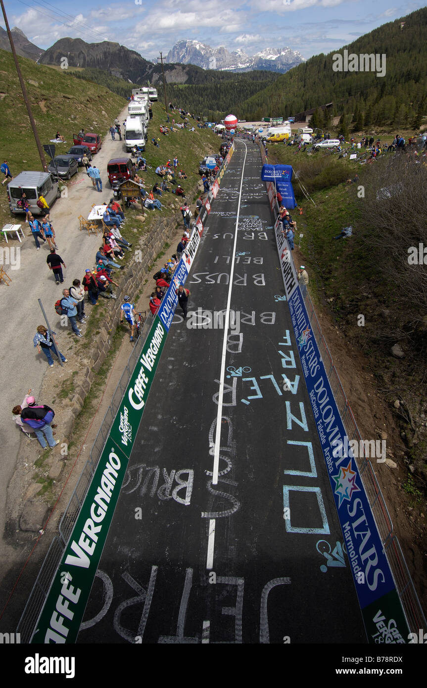 Finishing straight at Giro d'Italia, Groedner Joch, South Tyrol, Italy, Europe Stock Photo