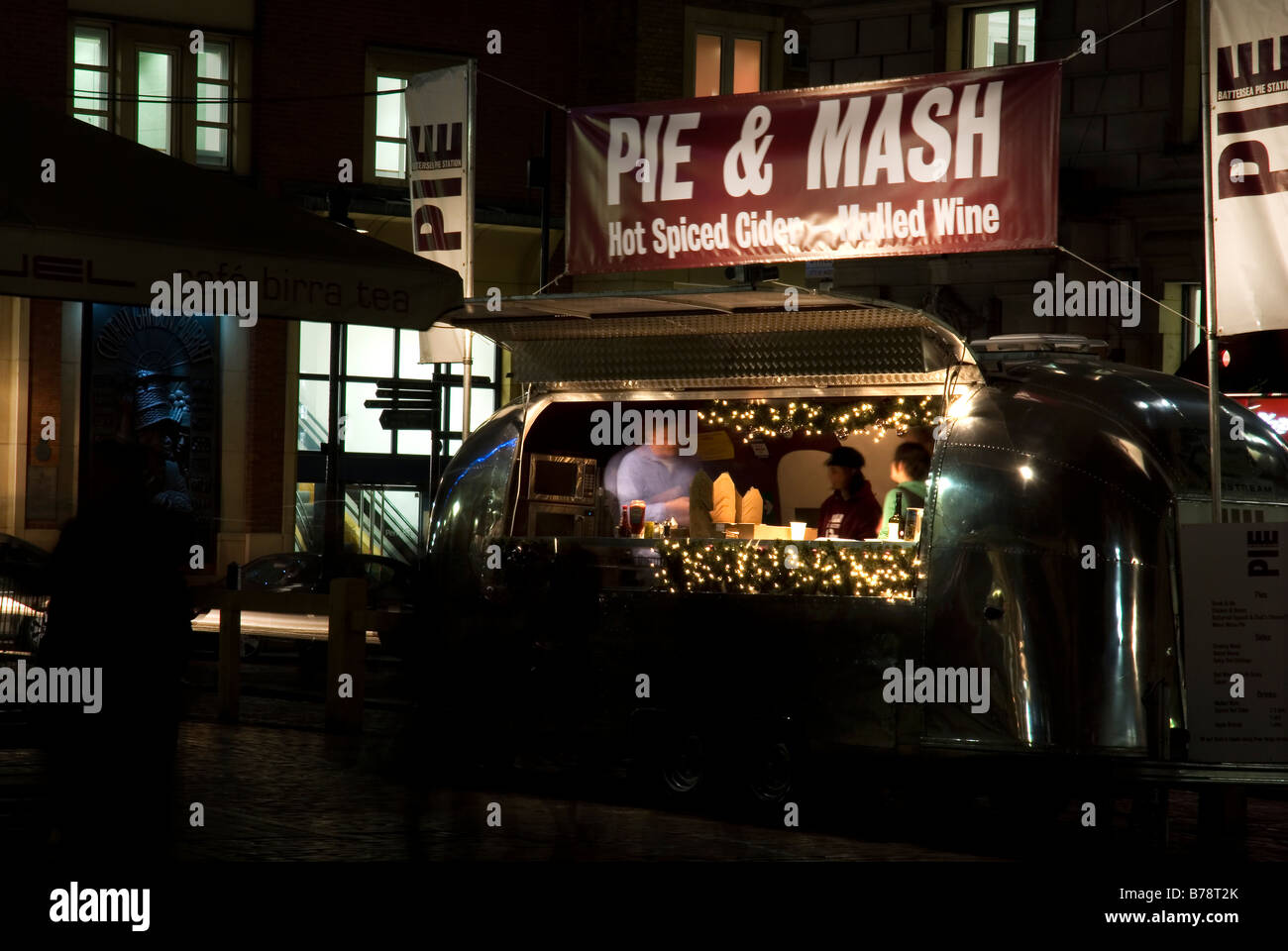 "PIE&MASH" stall in a winter evening , Covent Garden London England UK