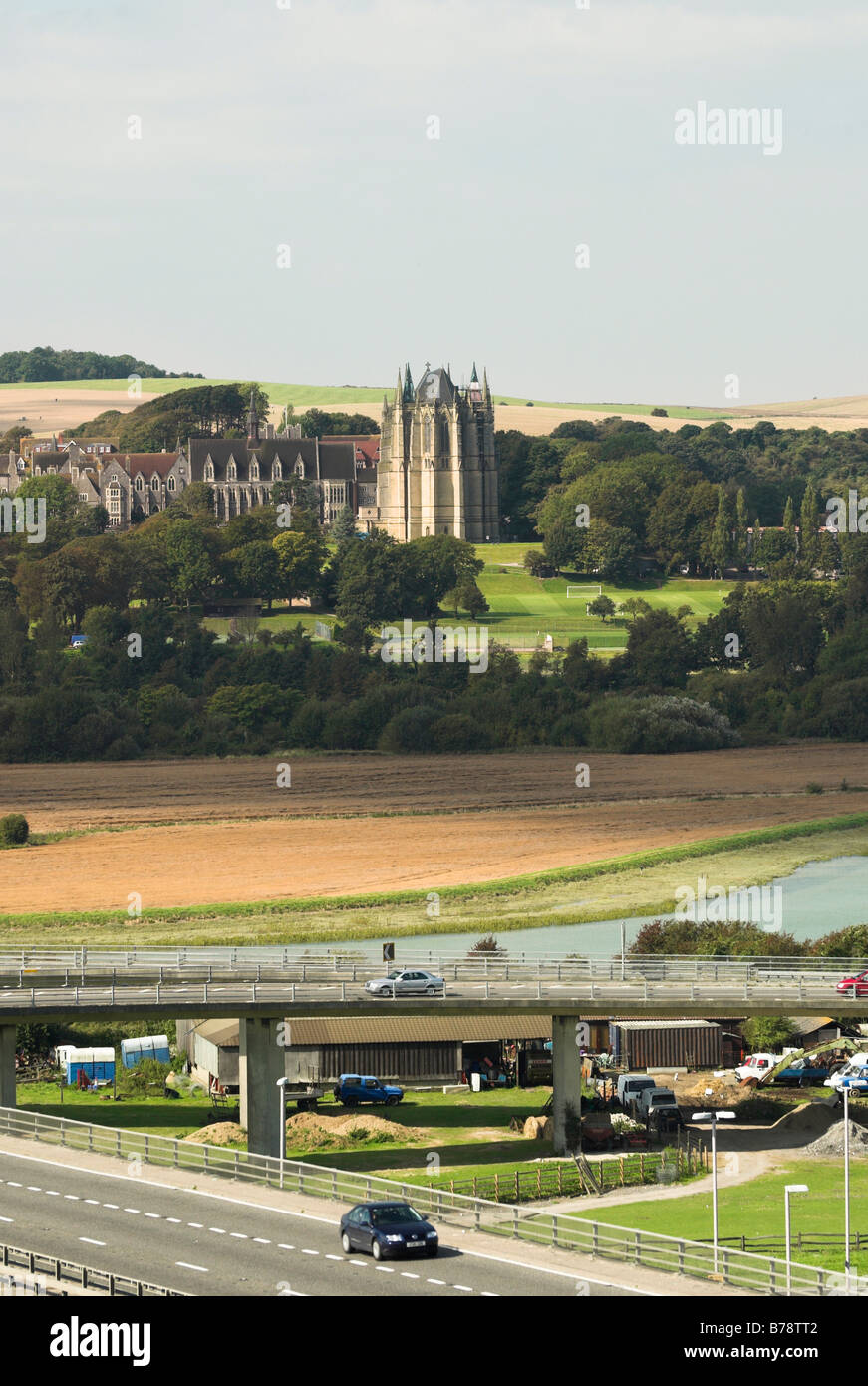 Lancing College, River Adur and part of the A27 / A283 interchange