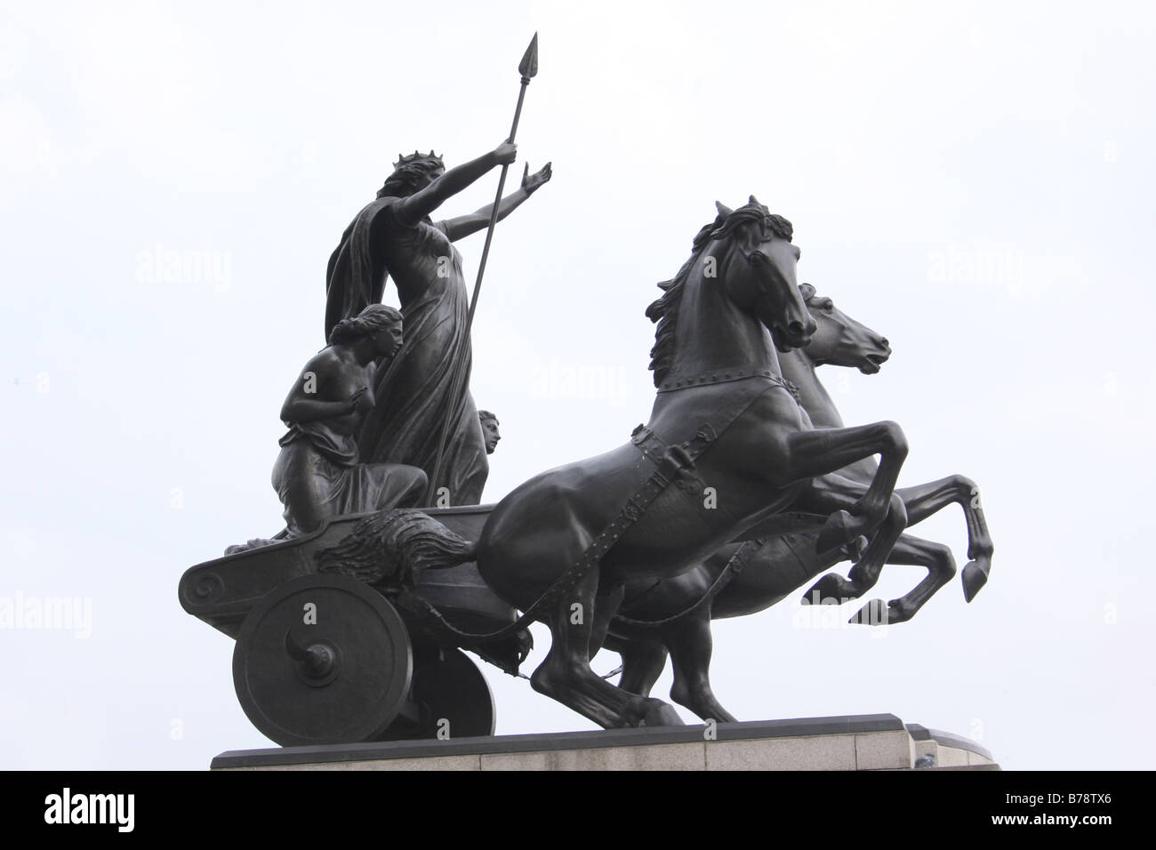Statue by Thomas Thornycroft, standing near Westminster Pier, London of Boudica the warrior Queen. Stock Photo