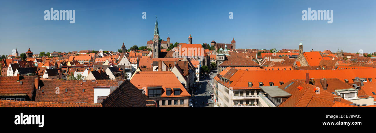 Panorama view over the roofs of the old city of Nuremberg, Middle Franconia, Bavaria, Germany, Europe Stock Photo