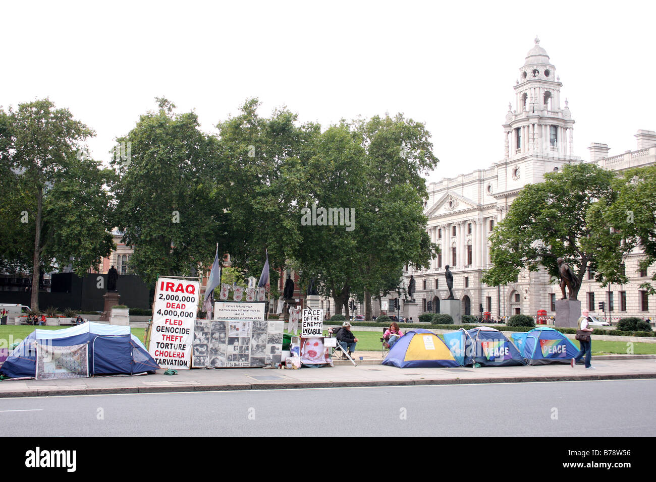 Protesters demonstrating about the Iraq war outside the Houses of Parliament in London. Stock Photo