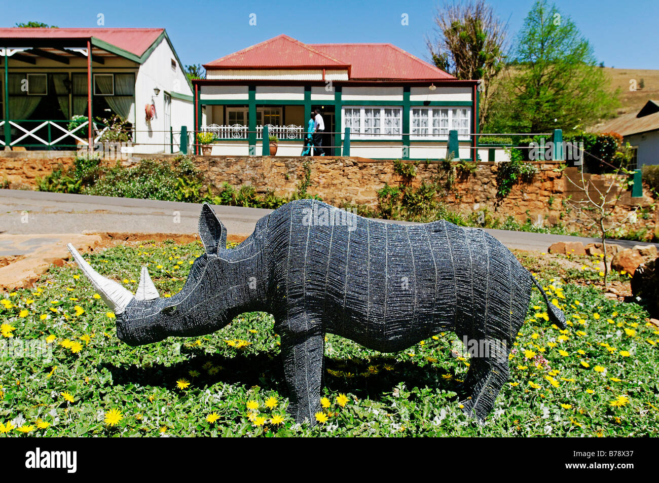 Rhino as art handicraft in the former gold digger town Pilgrim's Rest, Mpumalanga, South Africa, Africa Stock Photo