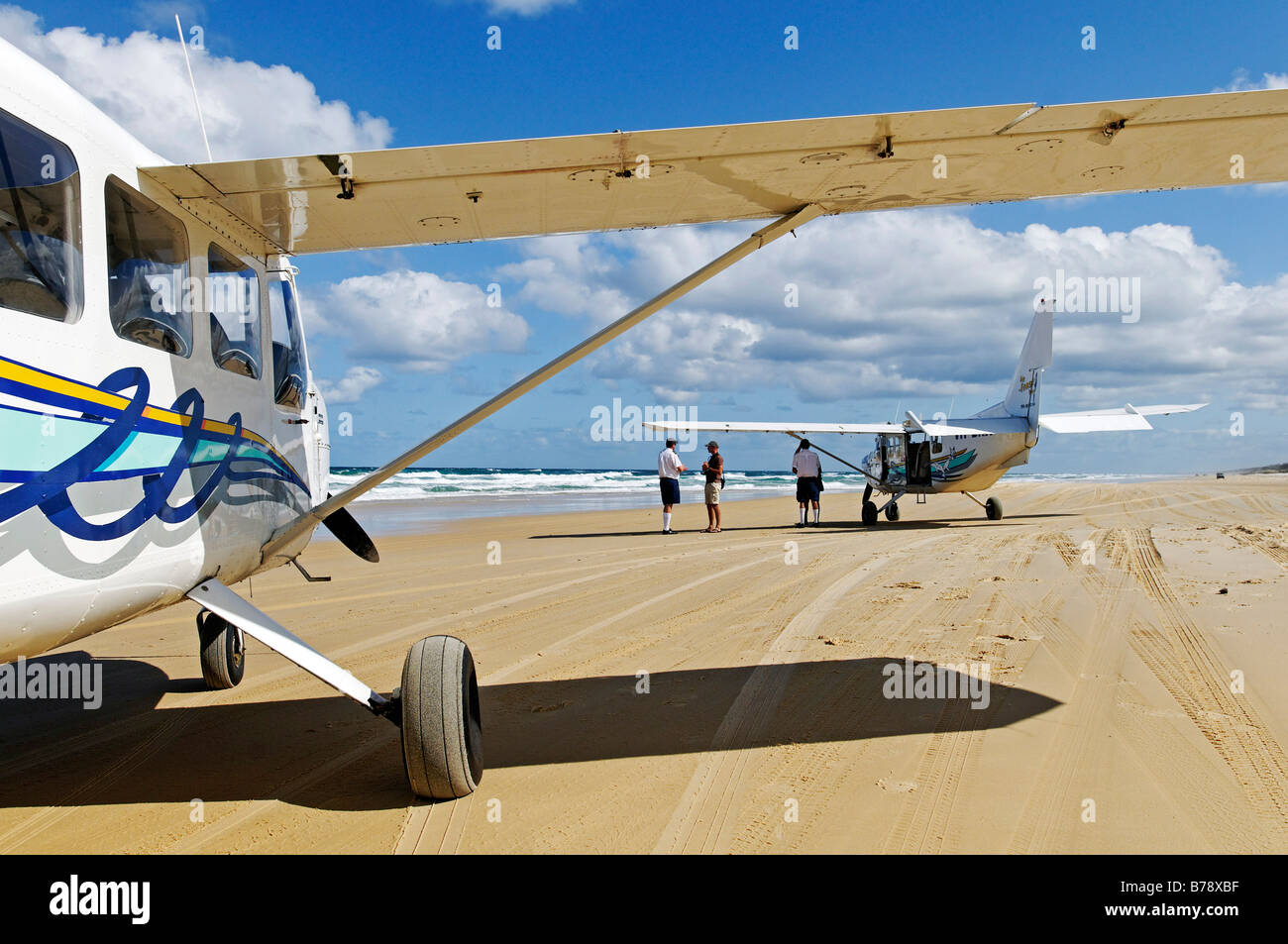 Plane on the 75-Mile Beach, Fraser Island, Queensland, Australia Stock Photo