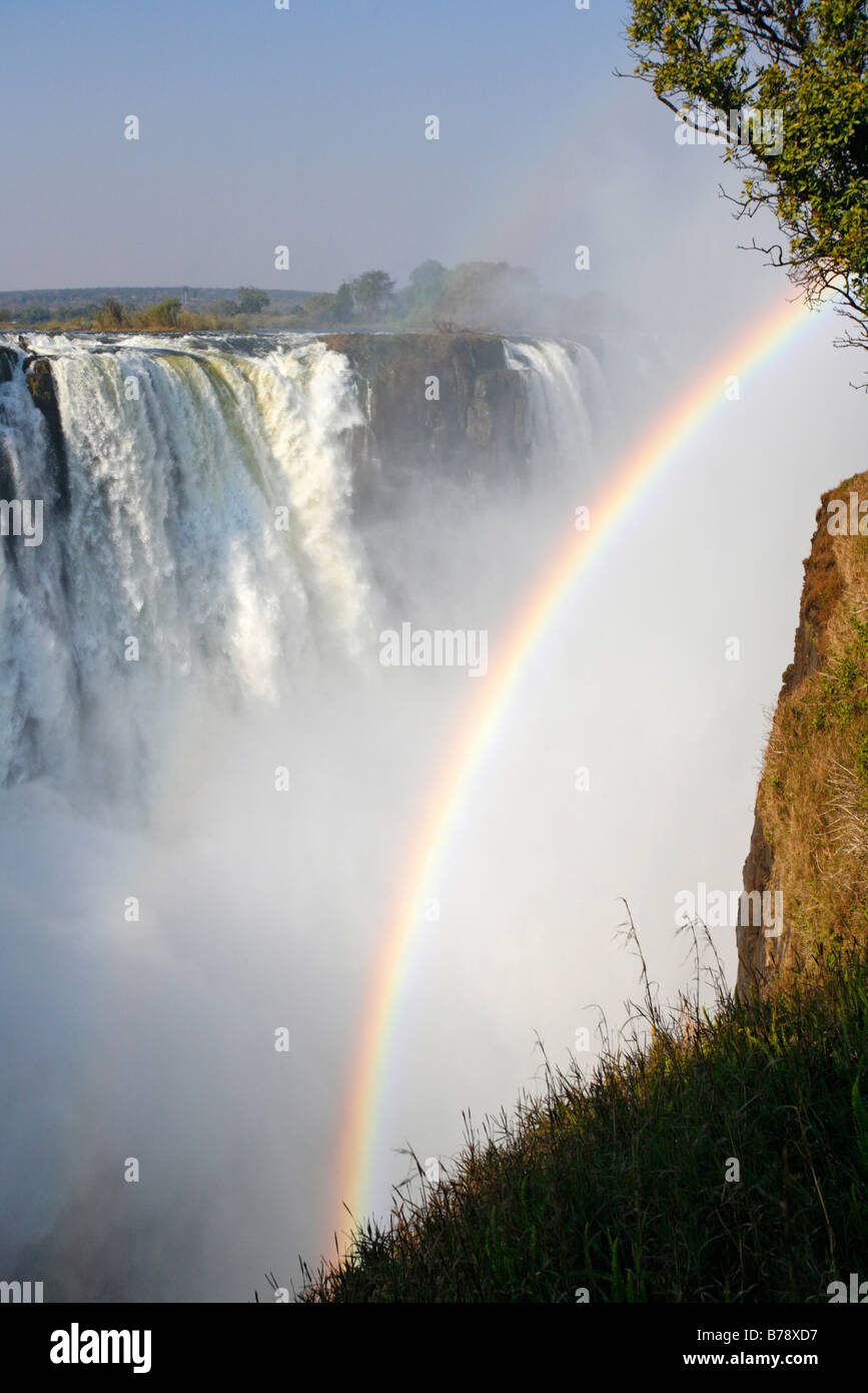 Victoria falls on the Zambezi river with a rainbow Stock Photo
