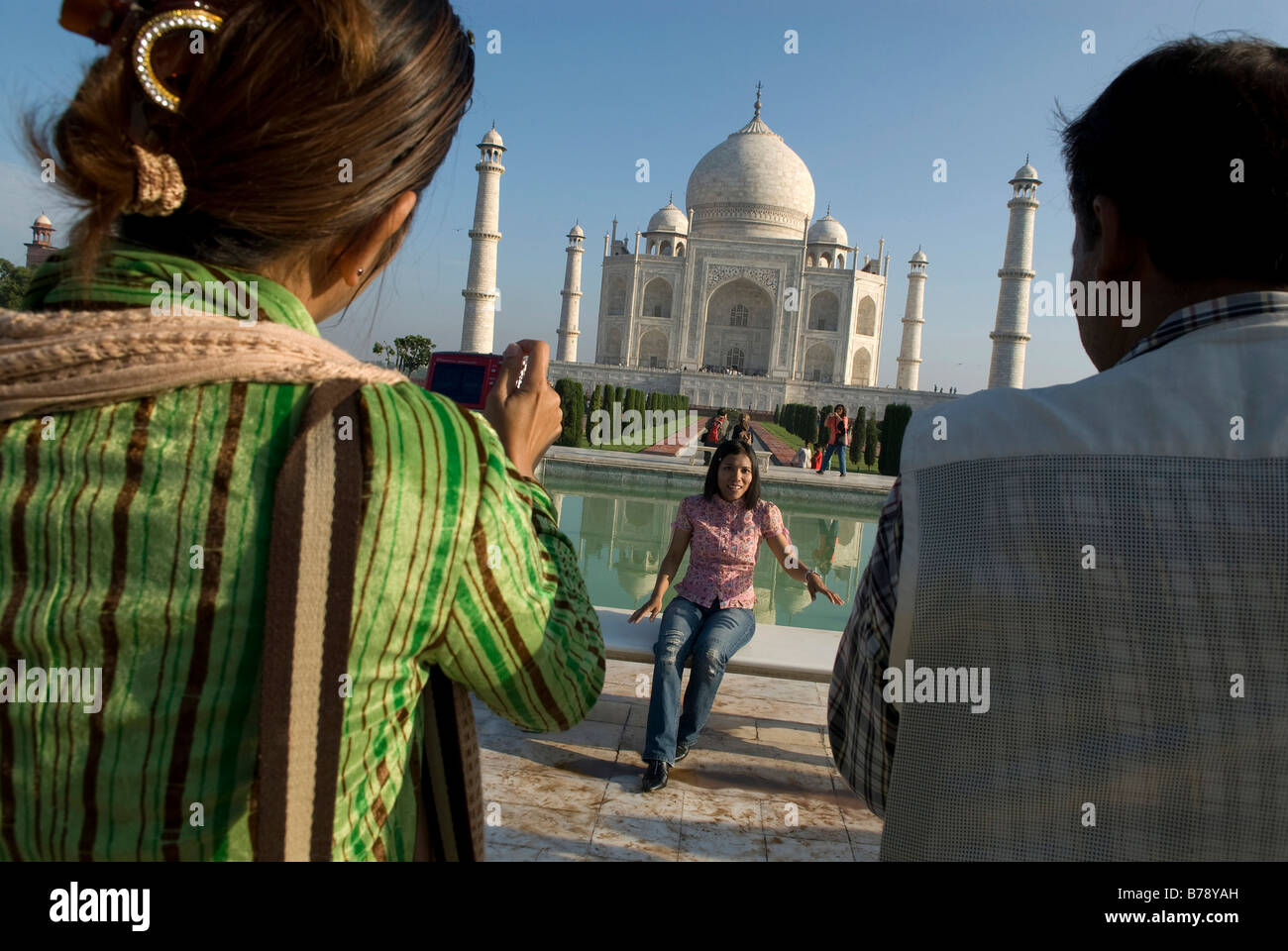 Tourists photographing each other, mausoleum of the Taj Mahal, Agra, Uttar  Pradesh, North India, India, Asia Stock Photo - Alamy