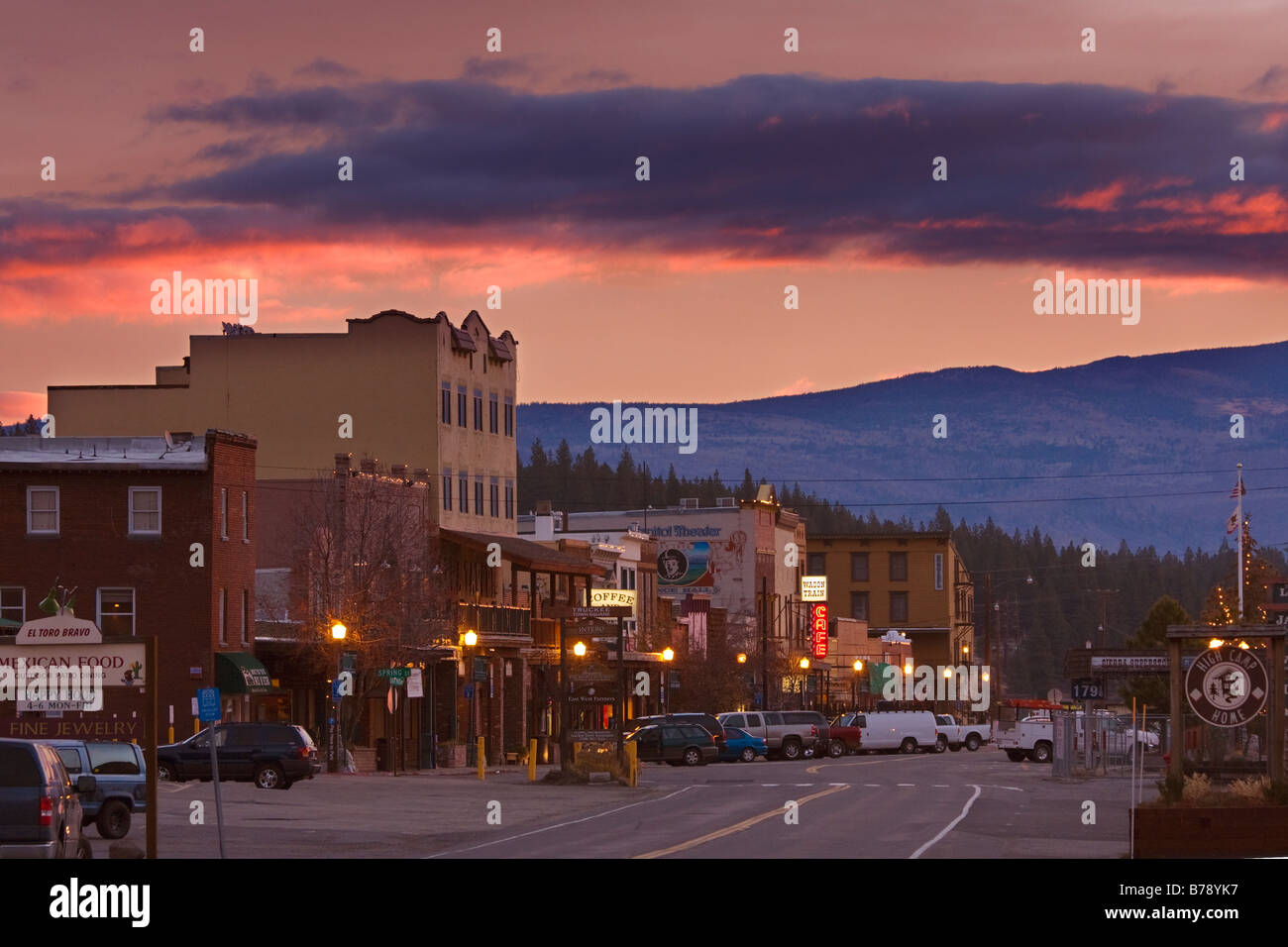 The town of Truckee California at sunrise Stock Photo