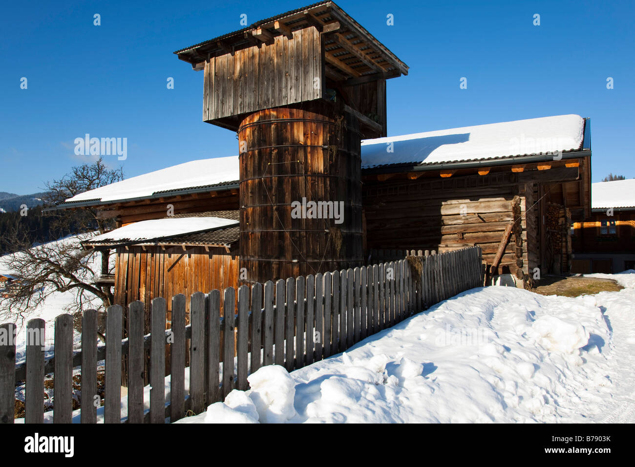 Residential house and farm building, food storage, mountain farm, 300