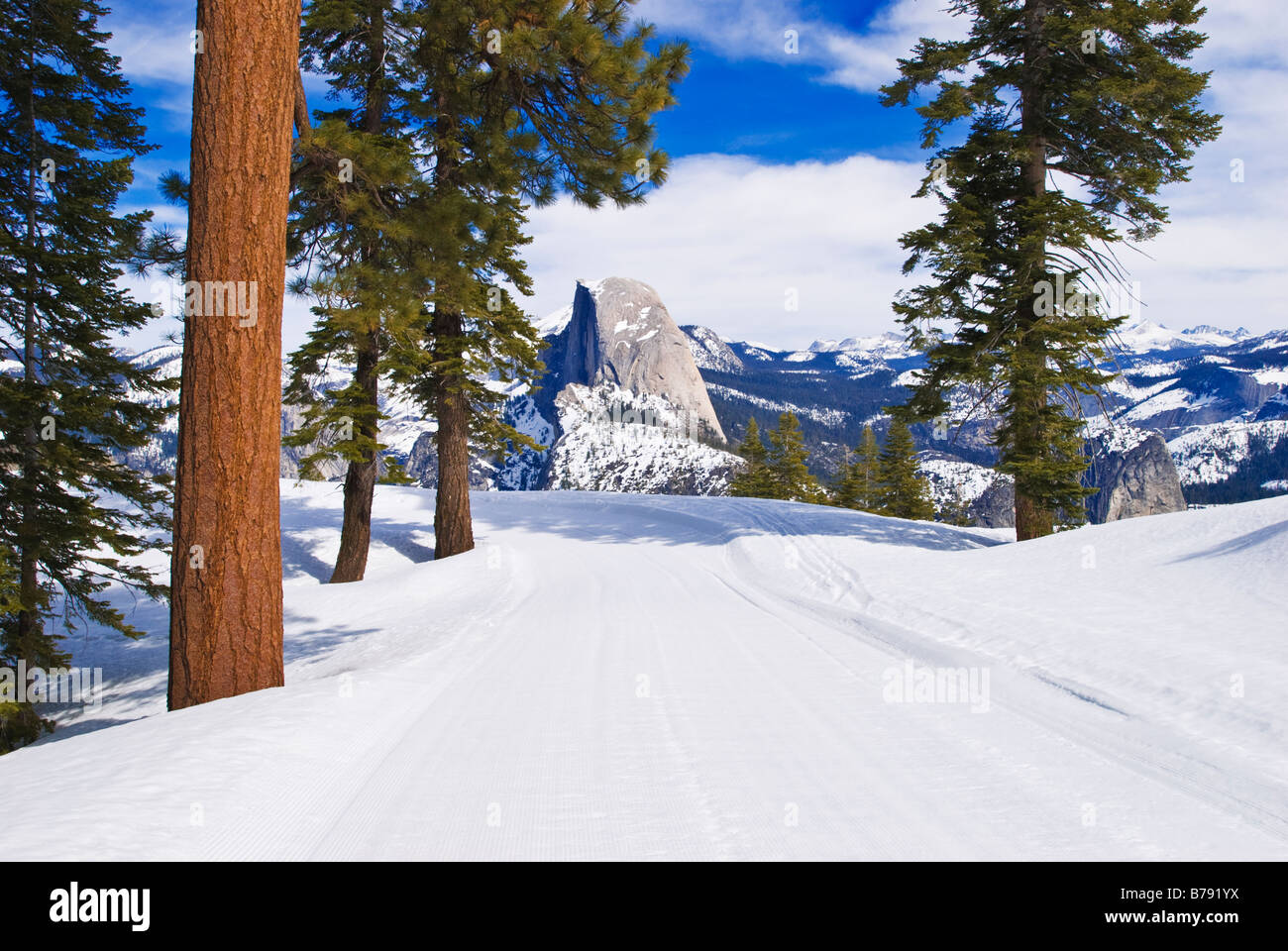 Half Dome from the snow covered Glacier Point Road Yosemite National