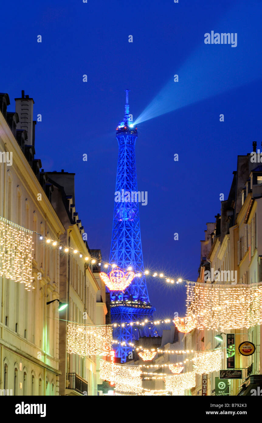 Christmas lights and ecorations in the streets, with an illuminated