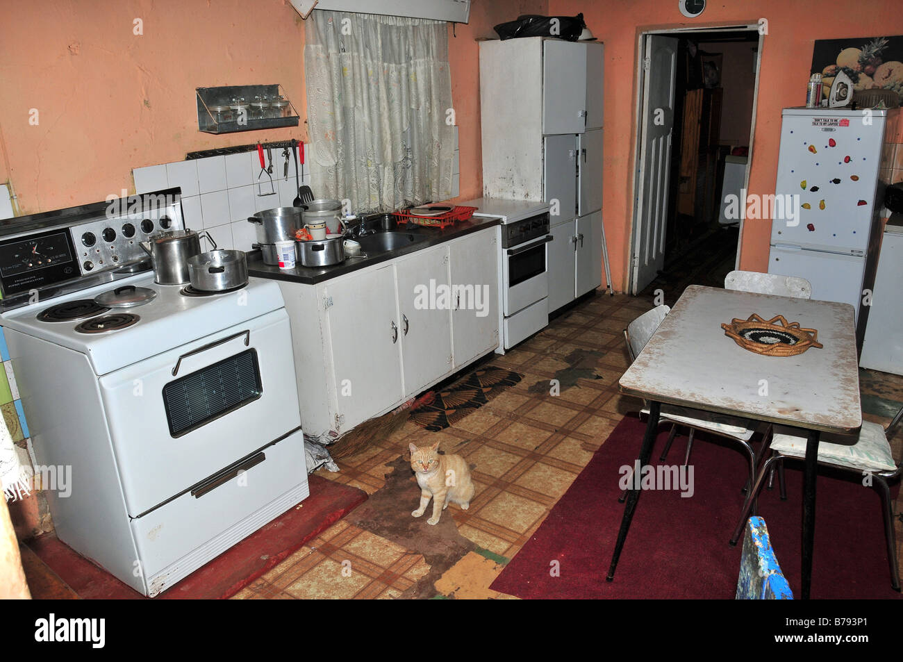 Township house kitchen interior, Grahamstown, South Africa Stock Photo