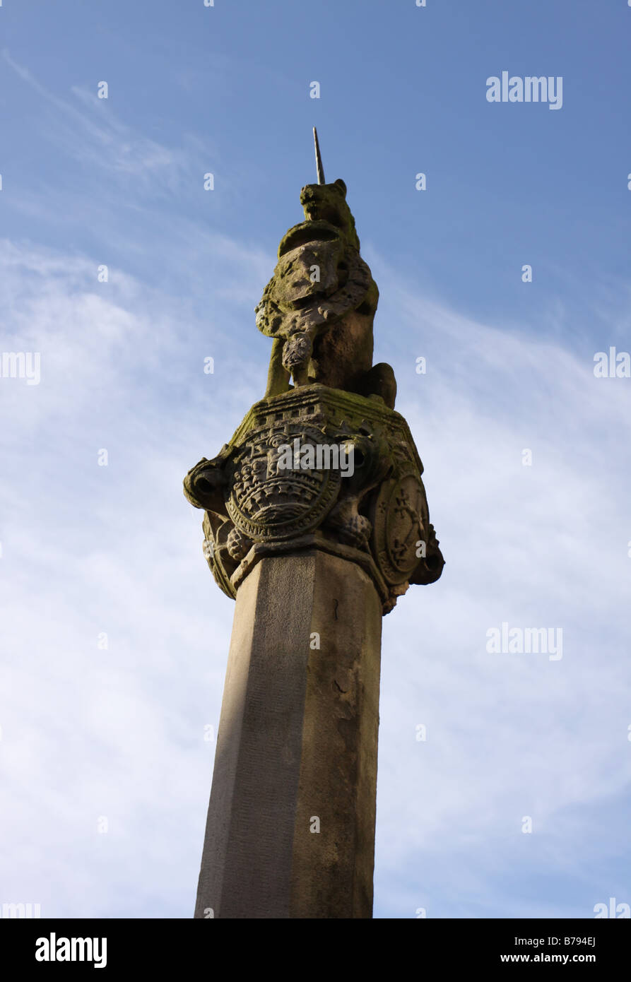 Unicorn statue on Mercat cross Stirling Scotland January 2009 Stock